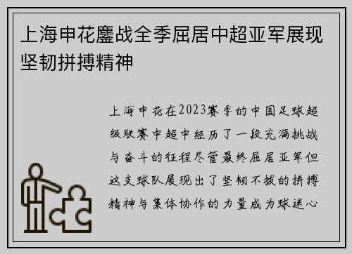 上海申花鏖战全季屈居中超亚军展现坚韧拼搏精神 上海申花鏖战全季屈居中超亚军展现坚韧拼搏精神